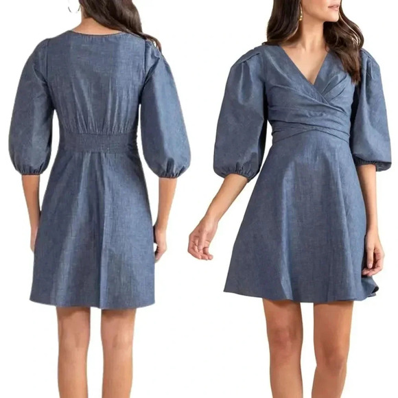 Shoshanna, Kiora Chambray Puff-Sleeve Mini Denim Dress, Blue - Picture 2 of 8